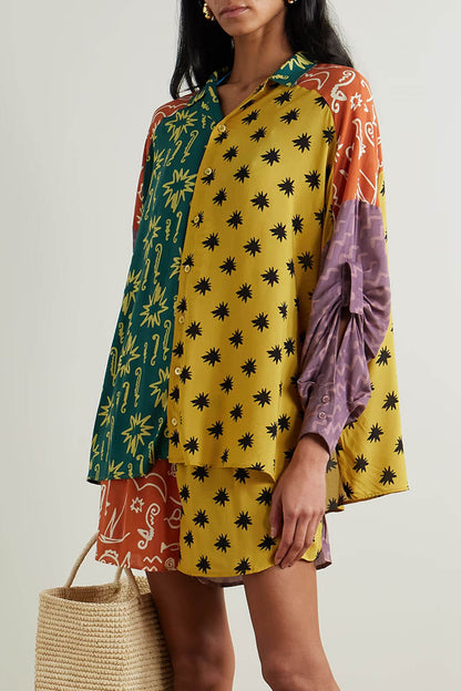 Unique Printed Crepe Shirt and Elastic Waist Shorts Set