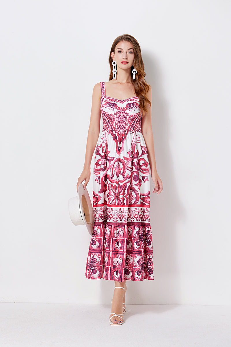 Print Position Halter Slim Waistline A Line Dress