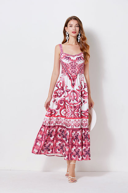 Print Position Halter Slim Waistline A Line Dress