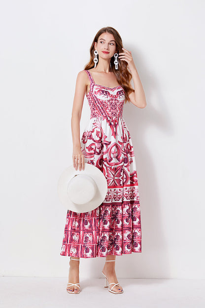 Print Position Halter Slim Waistline A Line Dress