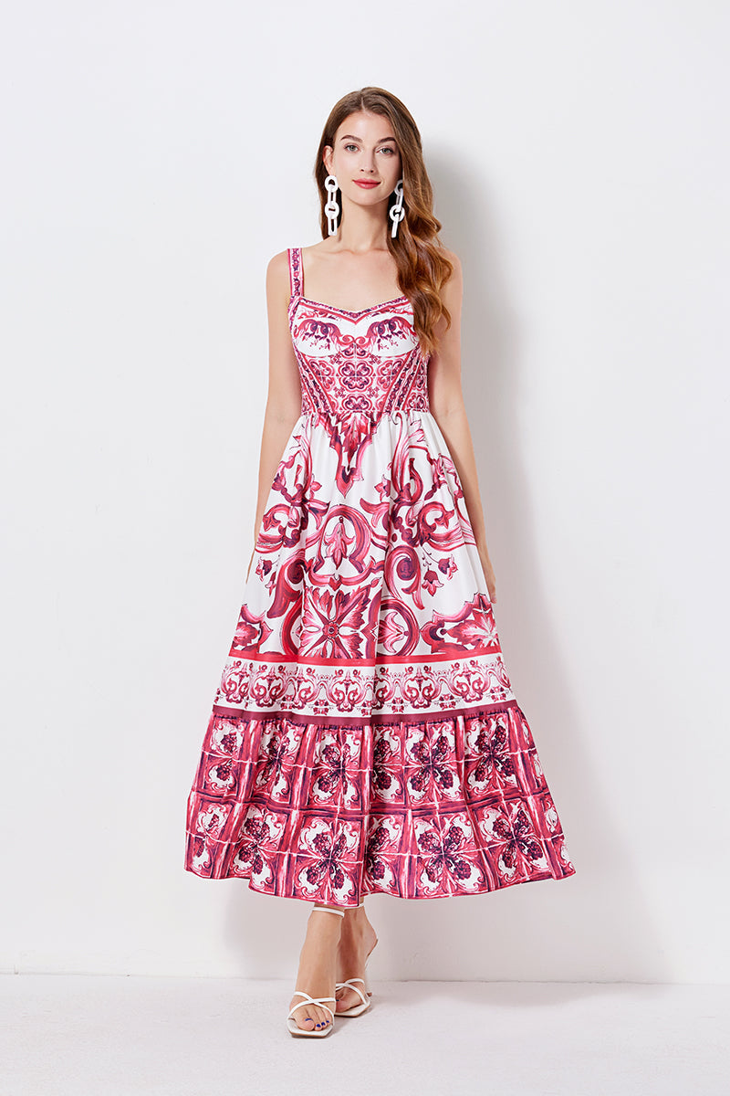Print Position Halter Slim Waistline A Line Dress
