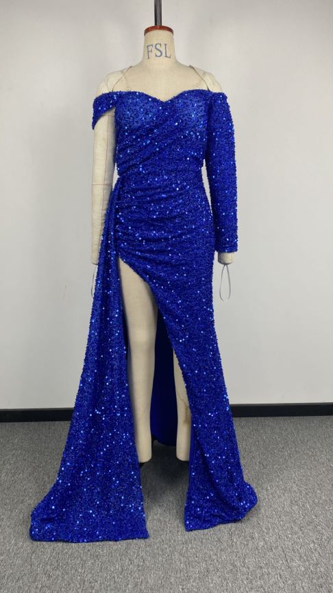 Sequined Tube Top Slit Large Swing Cocktail Evening Dress