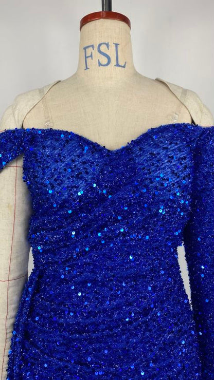 Sequined Tube Top Slit Large Swing Cocktail Evening Dress