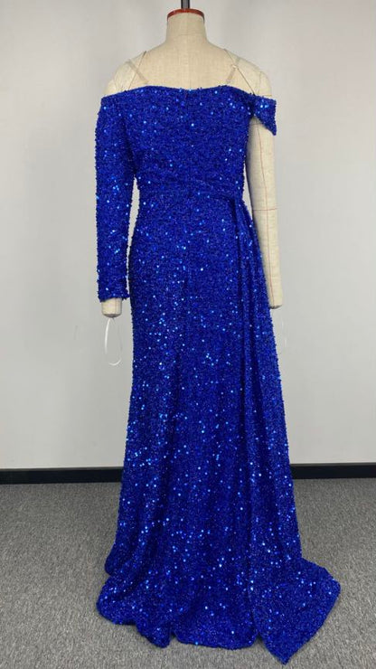 Sequined Tube Top Slit Large Swing Cocktail Evening Dress