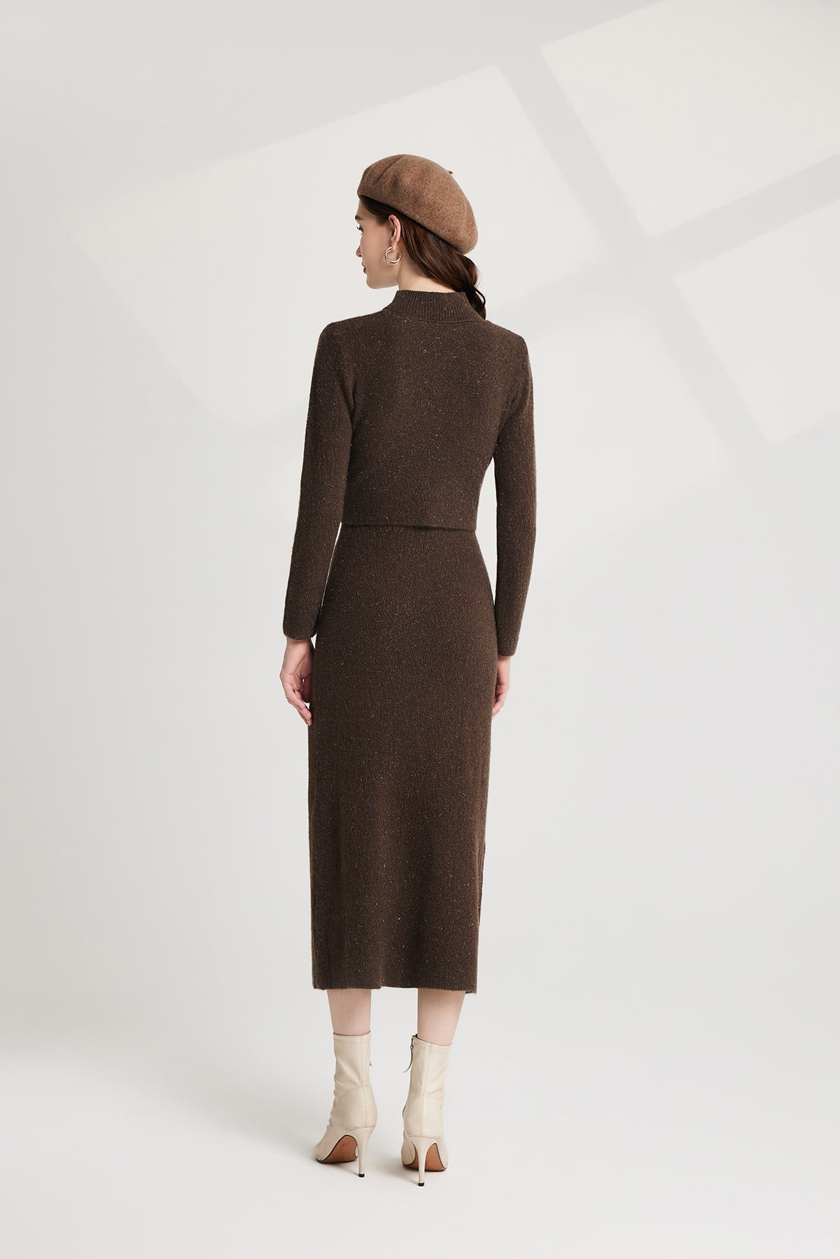 Thickened Bow Half High Neck Base Knitted Sweater Vest Dress Two Piece Set