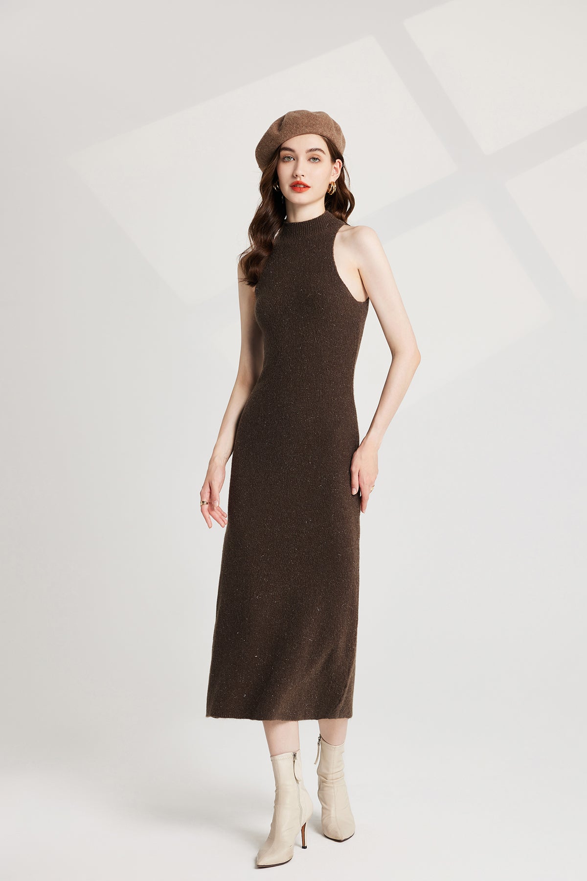 Thickened Bow Half High Neck Base Knitted Sweater Vest Dress Two Piece Set