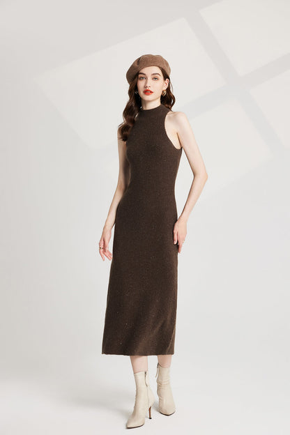 Thickened Bow Half High Neck Base Knitted Sweater Vest Dress Two Piece Set