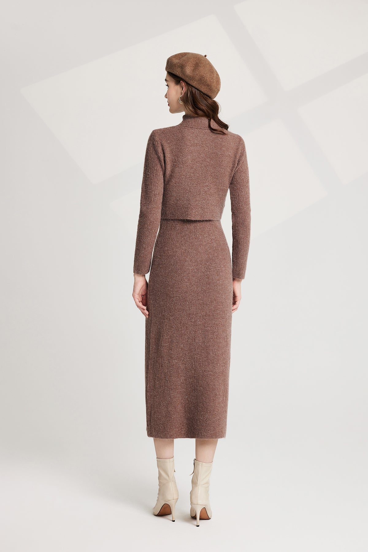 Thickened Bow Half High Neck Base Knitted Sweater Vest Dress Two Piece Set