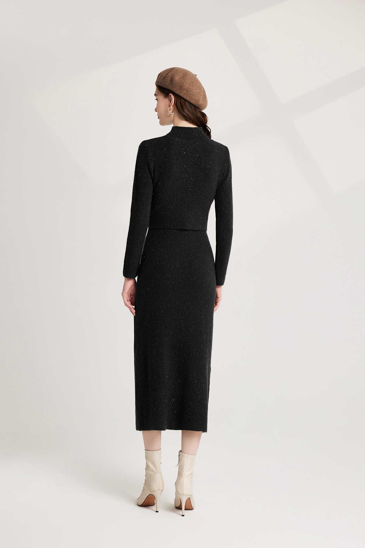 Thickened Bow Half High Neck Base Knitted Sweater Vest Dress Two Piece Set