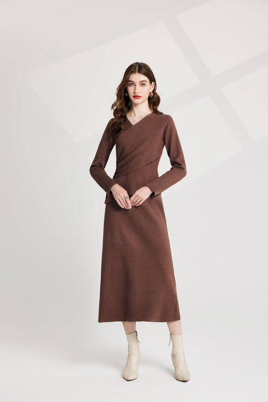 Thickened Base Knitted Sweater Vest Dress Two Piece Set