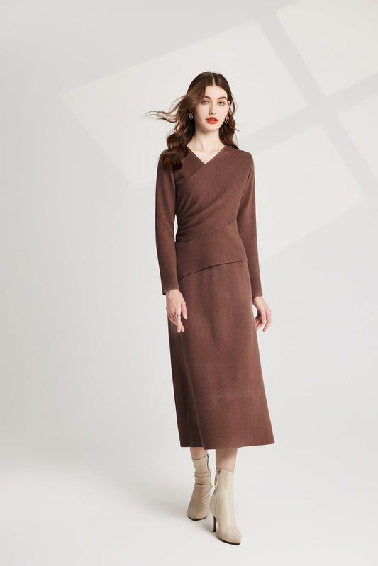 Thickened Base Knitted Sweater Vest Dress Two Piece Set