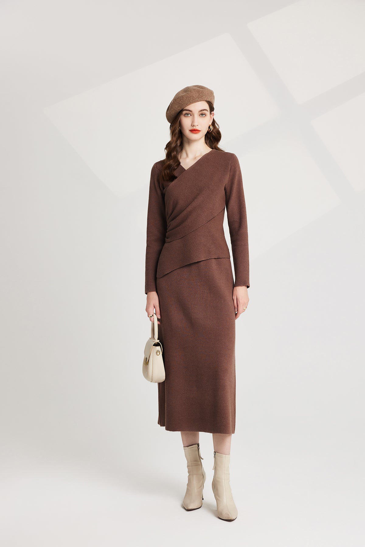 Thickened Base Knitted Sweater Vest Dress Two Piece Set