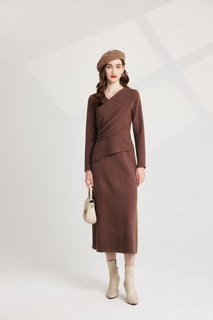 Thickened Base Knitted Sweater Vest Dress Two Piece Set