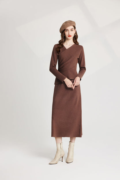 Thickened Base Knitted Sweater Vest Dress Two Piece Set