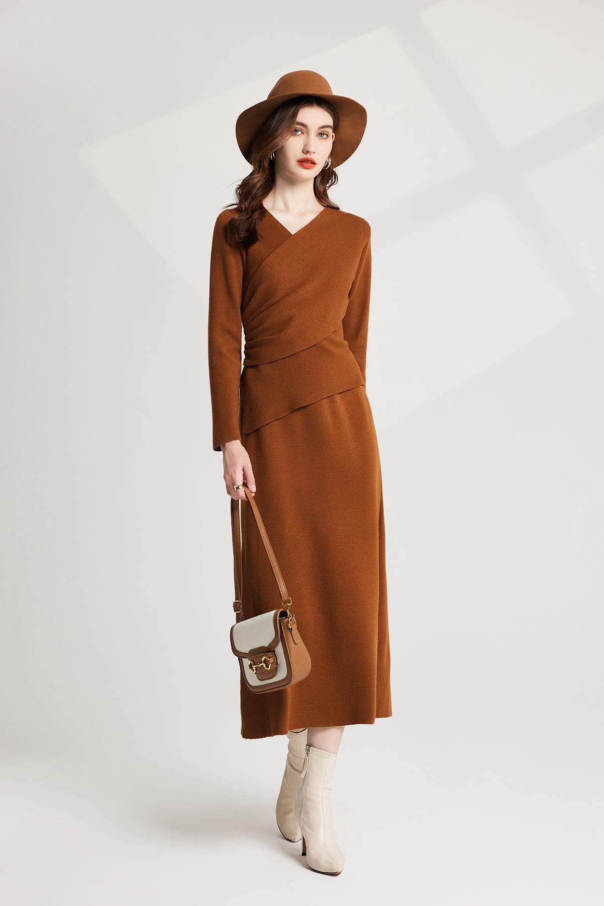 Thickened Base Knitted Sweater Vest Dress Two Piece Set