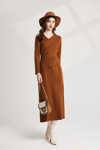 Thickened Base Knitted Sweater Vest Dress Two Piece Set