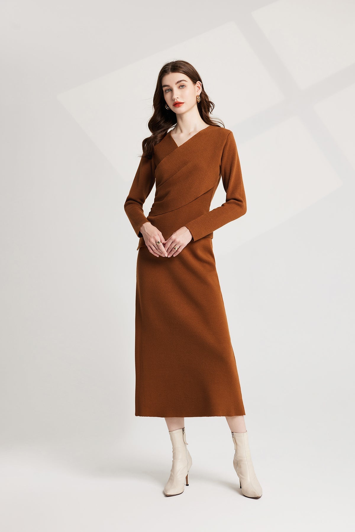 Thickened Base Knitted Sweater Vest Dress Two Piece Set