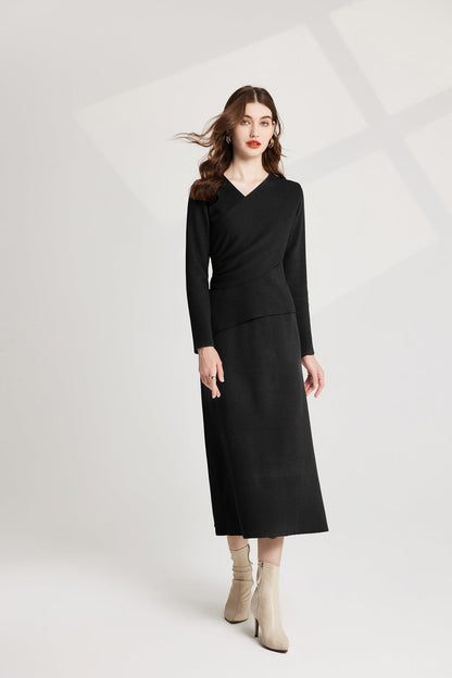 Thickened Base Knitted Sweater Vest Dress Two Piece Set