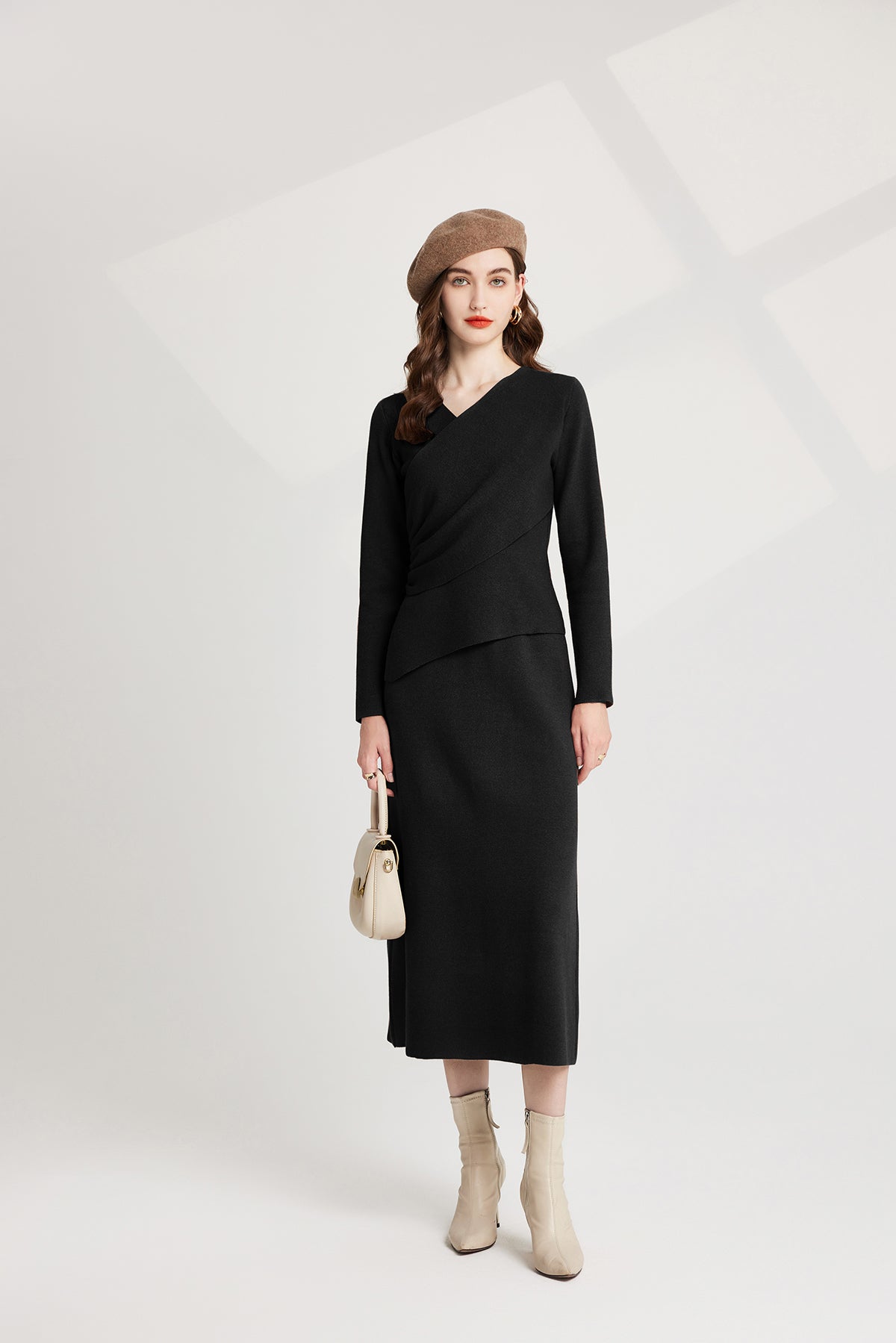 Thickened Base Knitted Sweater Vest Dress Two Piece Set