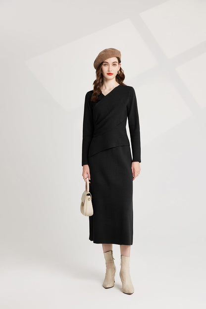 Thickened Base Knitted Sweater Vest Dress Two Piece Set