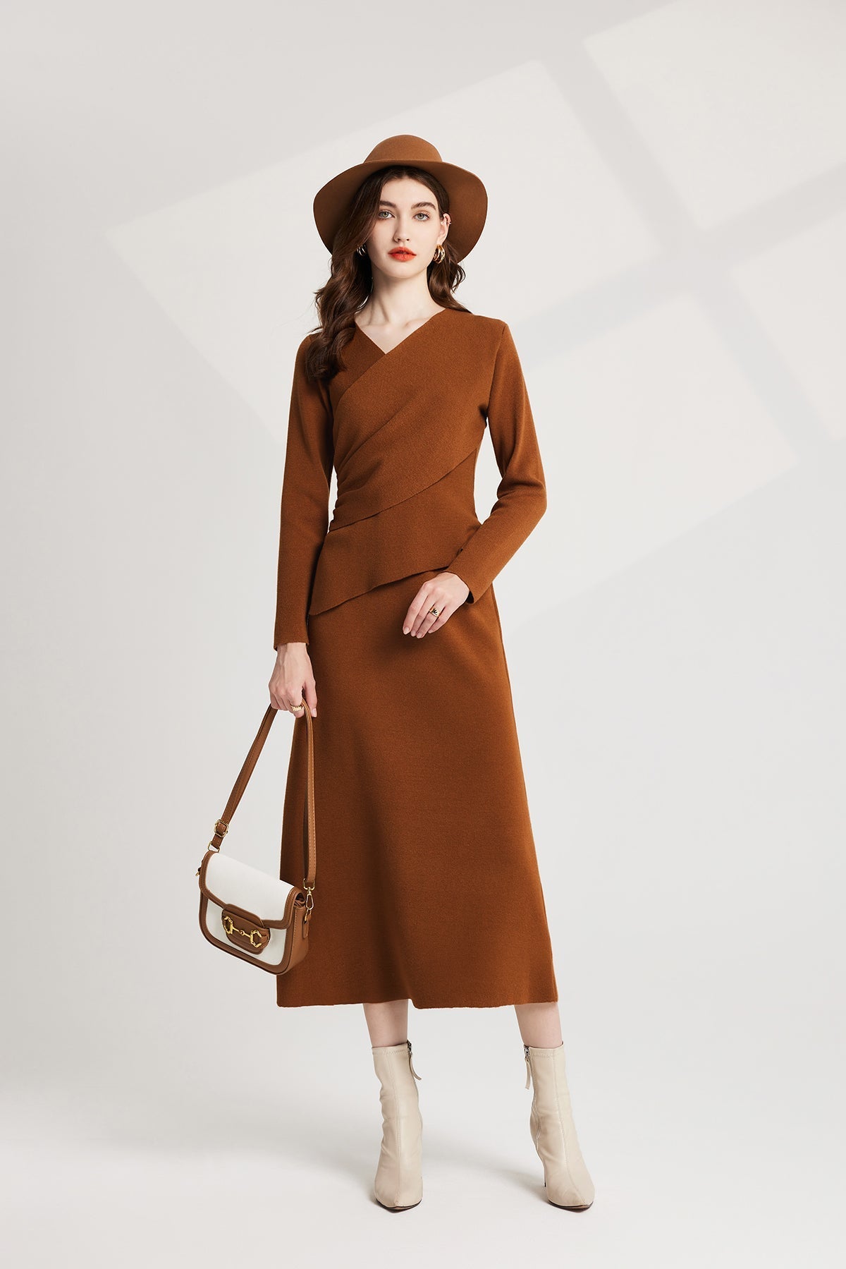 Thickened Base Knitted Sweater Vest Dress Two Piece Set