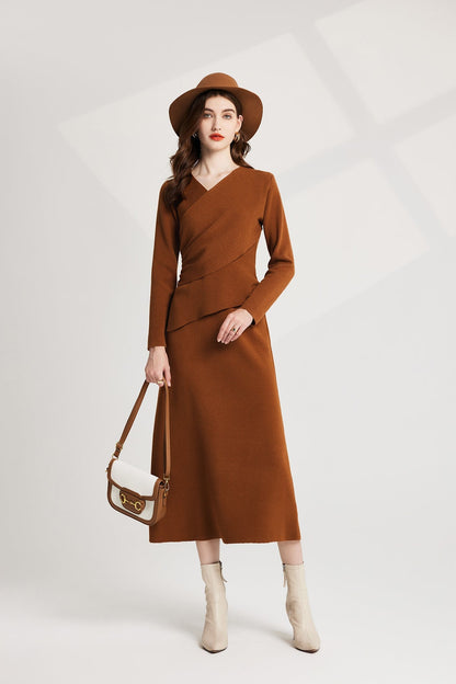 Thickened Base Knitted Sweater Vest Dress Two Piece Set