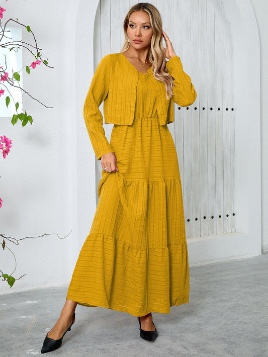 Round Neck Long Sleeve Top Loose Dress Suit Middle East Two Piece Set