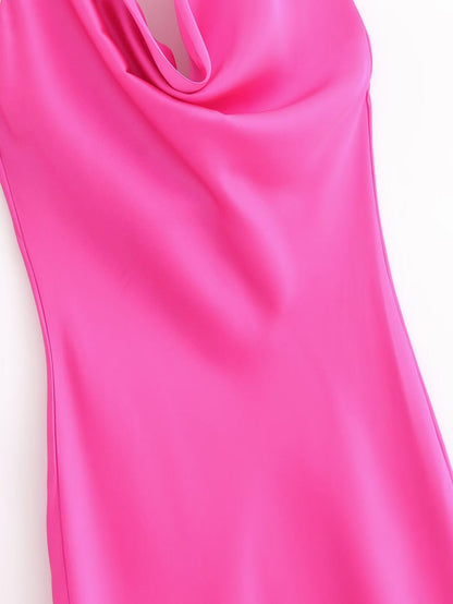 Asymmetric Silk Satin Texture Underwear Midi Halter Dress