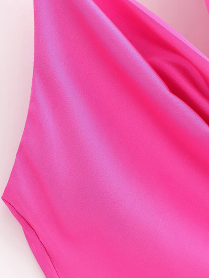 Asymmetric Silk Satin Texture Underwear Midi Halter Dress