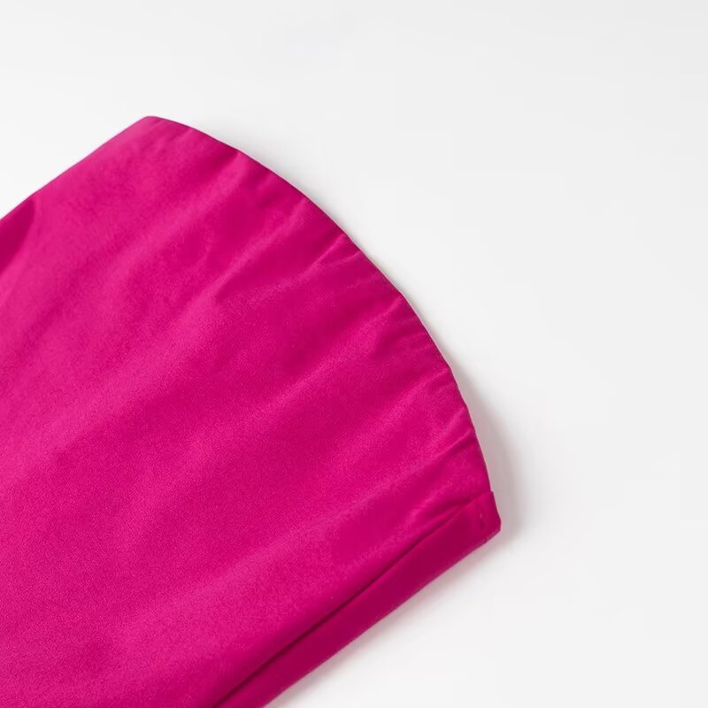 Tube Top Irregular Asymmetric Slim Fit Ruffled Stitching Mini Dress Rose Red