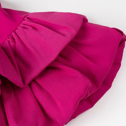 Tube Top Irregular Asymmetric Slim Fit Ruffled Stitching Mini Dress Rose Red