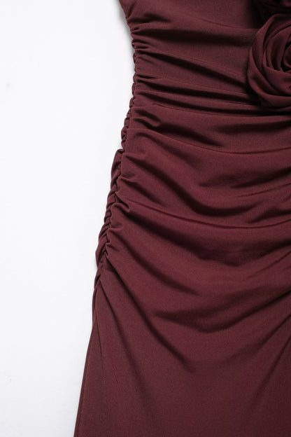 French Floral Decoration V Neck Midi Dress