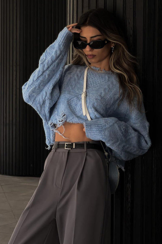 Distressed Mohair Crop Sweater