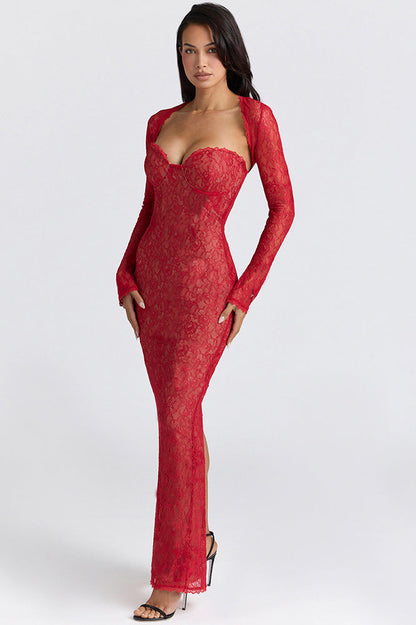 Gothic Lace Halter Maxi Dress