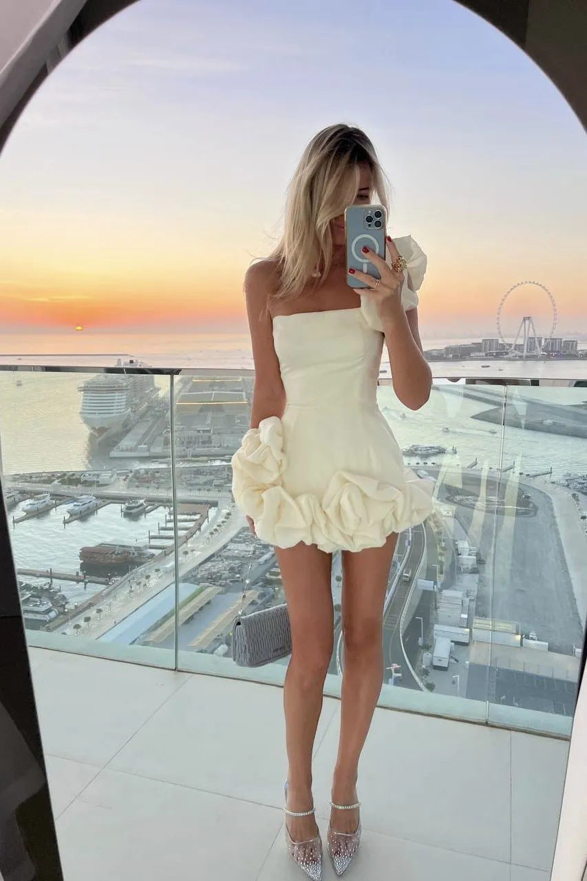 Romantic Tulip Waist Strapless Mini Dress