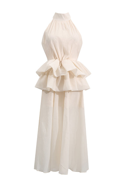 Allen Apricot Halter Maxi Ruffle Dress