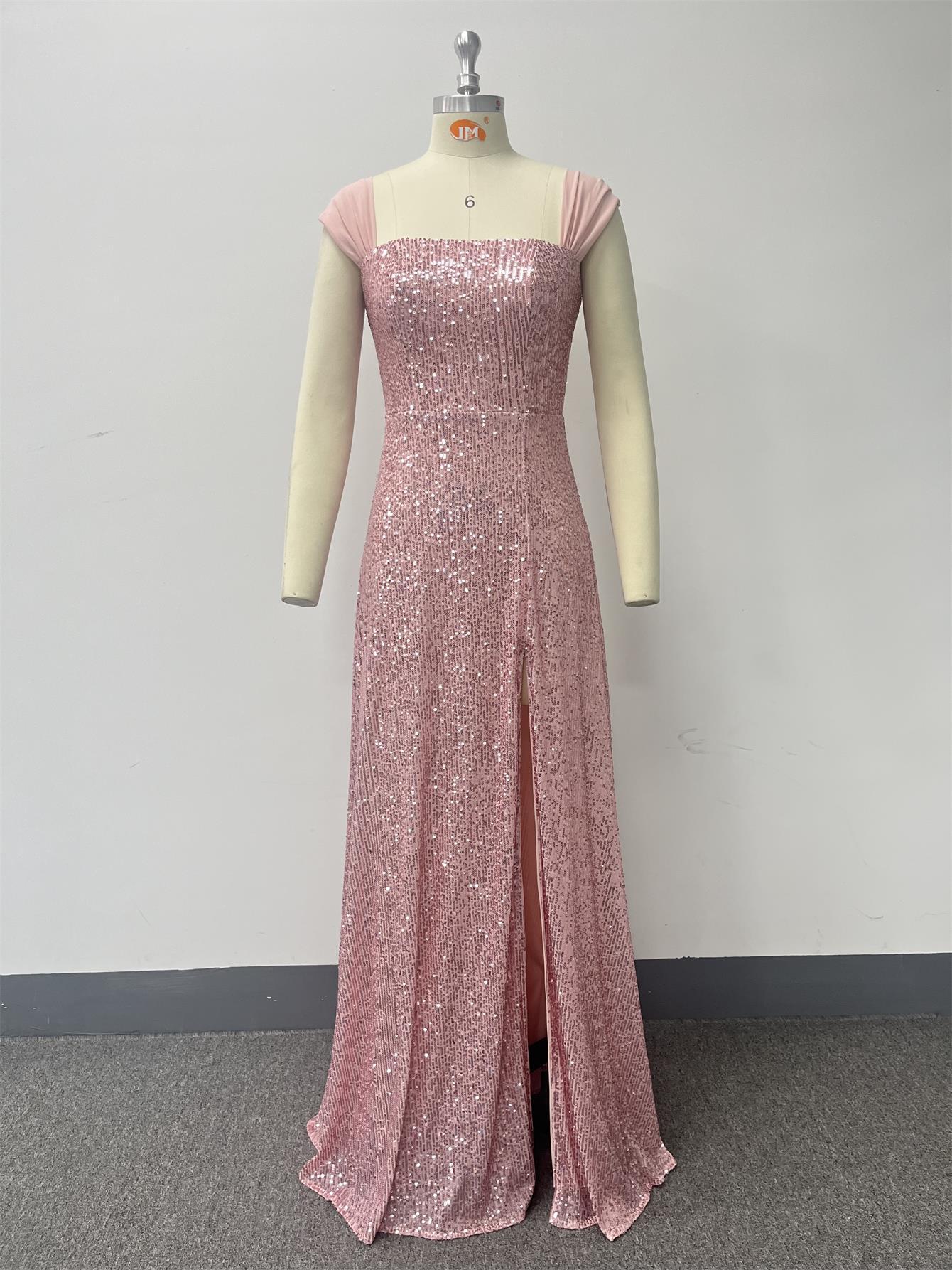 Sequined Dress Sequined Multiple Wear Spaghetti Straps Sleeveless High Slit Evening Dress