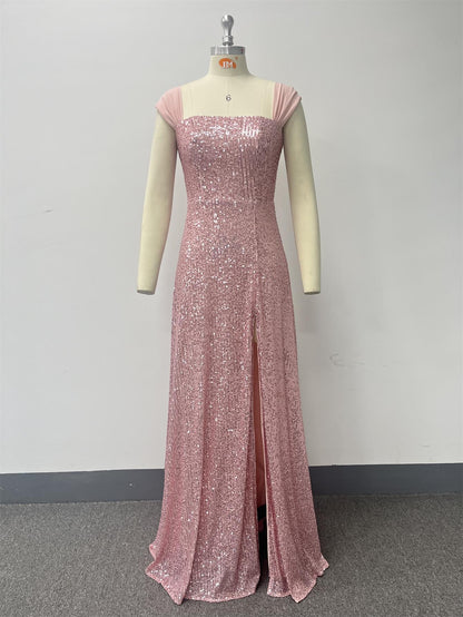 Sequined Dress Sequined Multiple Wear Spaghetti Straps Sleeveless High Slit Evening Dress