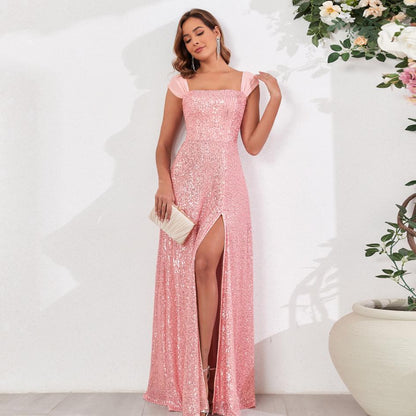 Sequined Dress Sequined Multiple Wear Spaghetti Straps Sleeveless High Slit Evening Dress