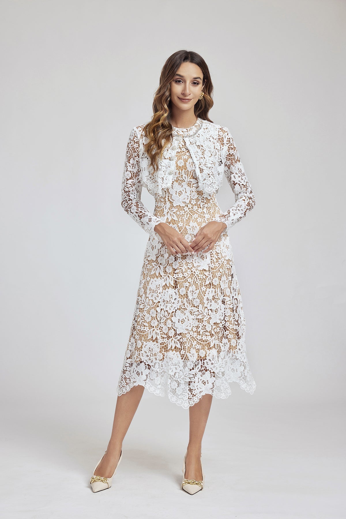 Lace Buckle Blouse DressTwo Piece Set