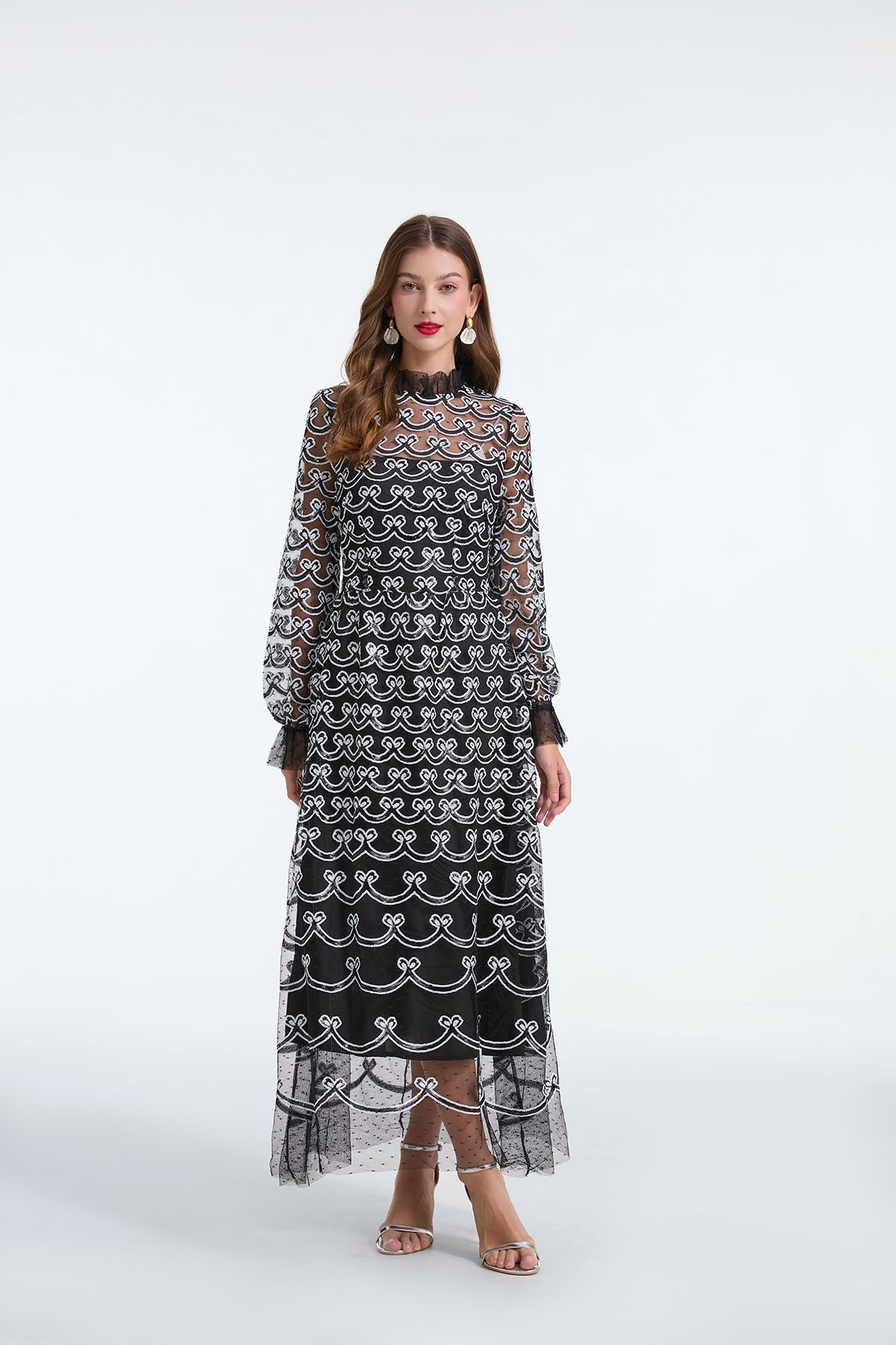 Long Sleeve Sequin A Line Dress