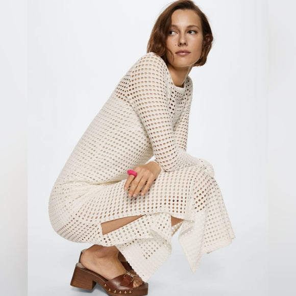 Vacation Beach Blouse Knitted Hollow Out Cutout out Maxi Dress Beach Cover Up Dress