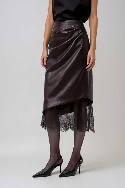 Diot Deconstruct Leather Midi Skirt
