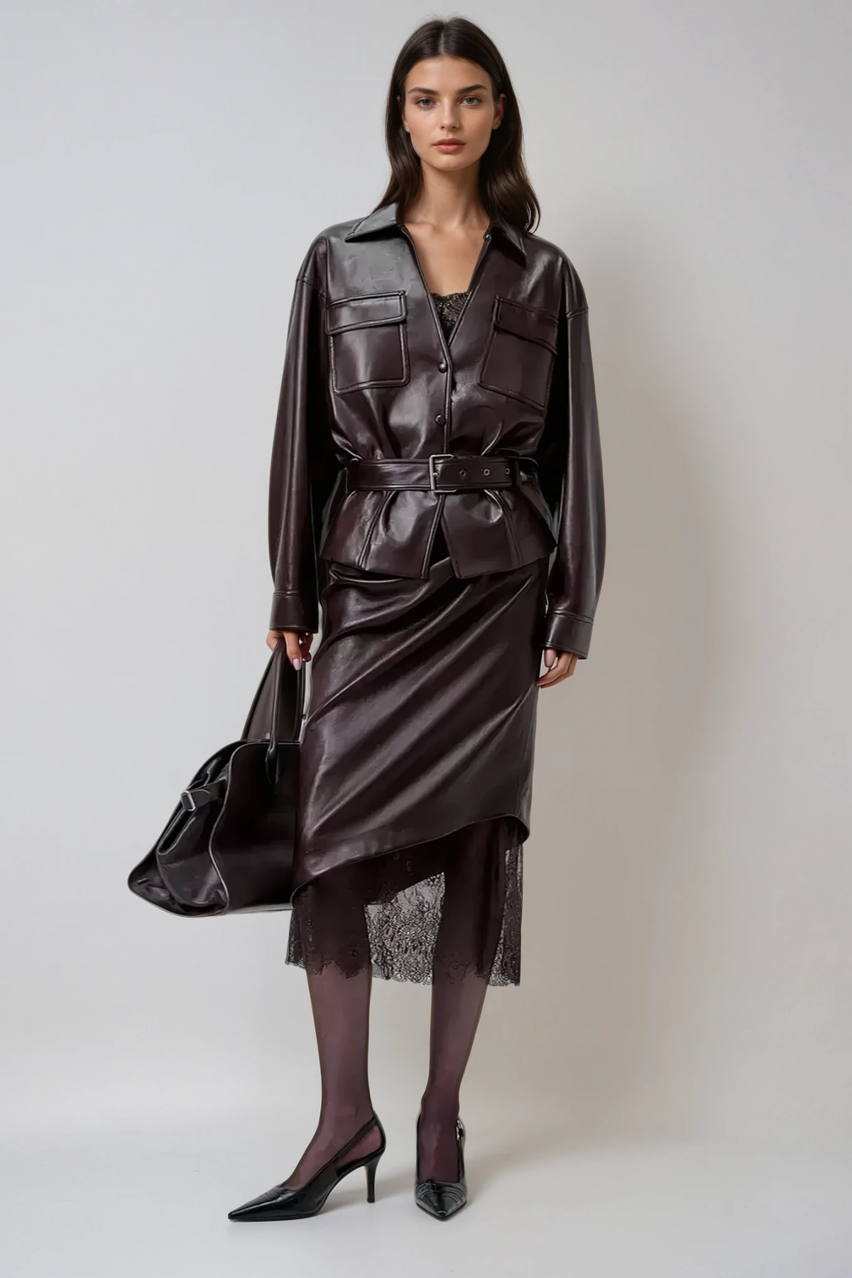 Diot Deconstruct Leather Midi Skirt