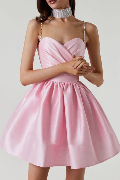 Sweet High-Waist Ruched Fluffy Mini Dress