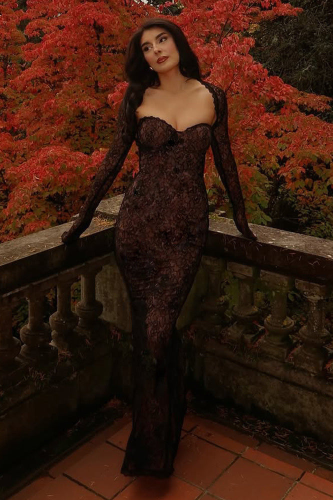 Gothic Lace Halter Maxi Dress