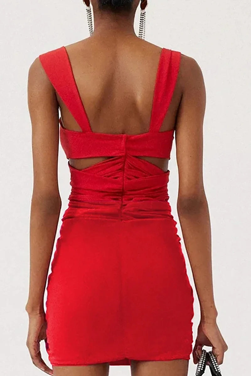 Red Cutout Floral Appliqué Strappy Swimsuit