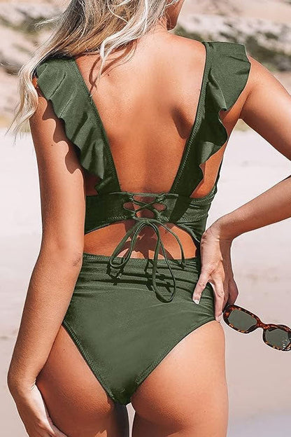 Ruffle Cut-Out One-Piece Swimsuit