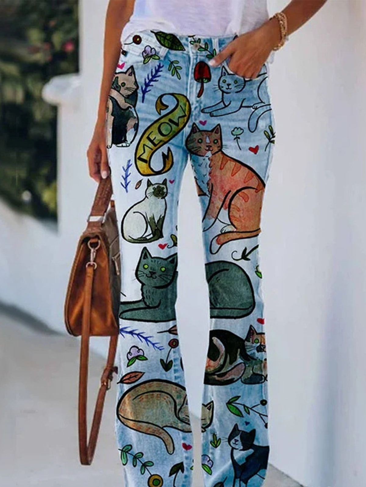 Daily Floral Graphic High Waisted Pocket Flared Pants