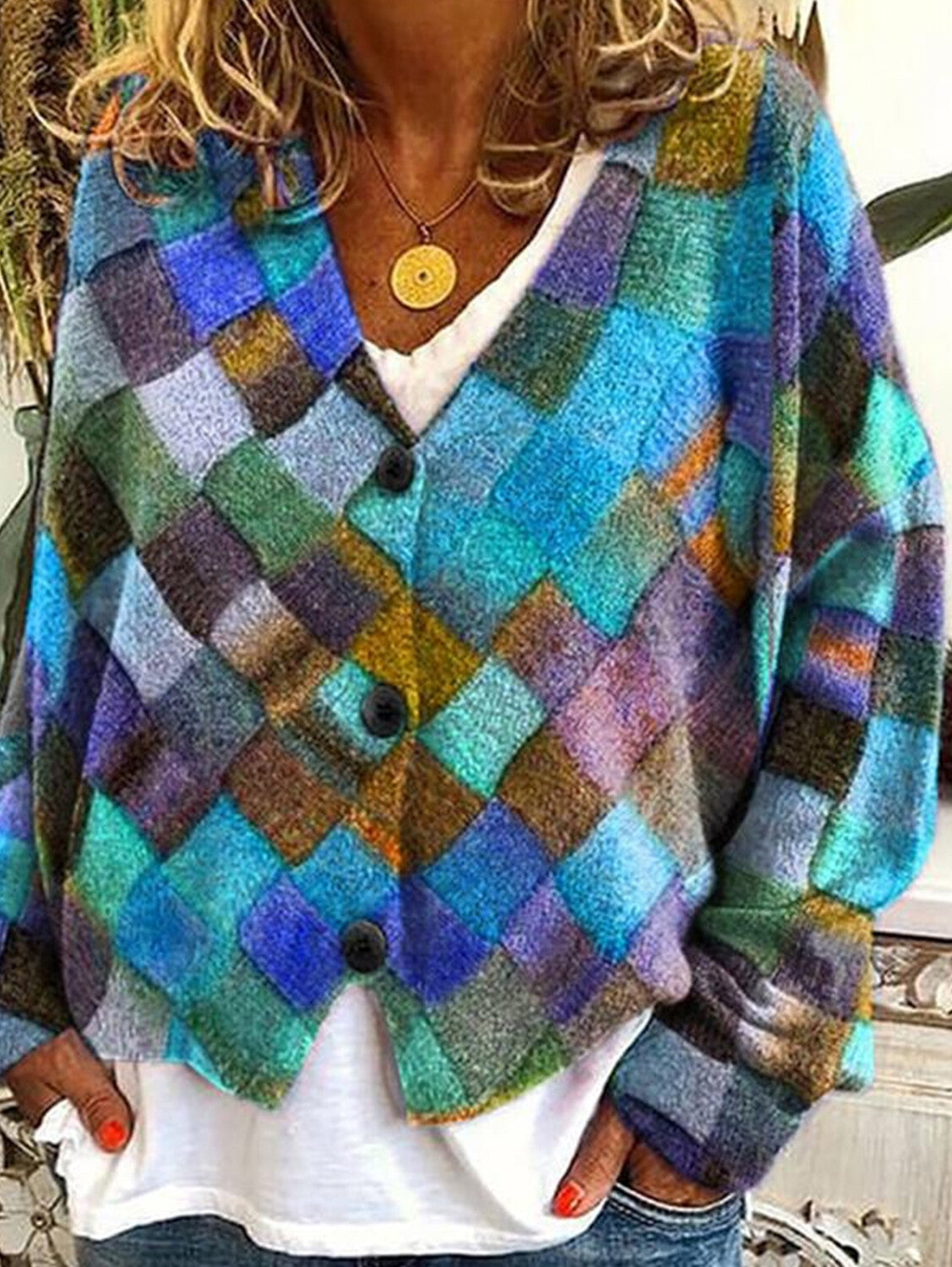 Casual Floral Pattern Three Button Knit Sweater Cardigan